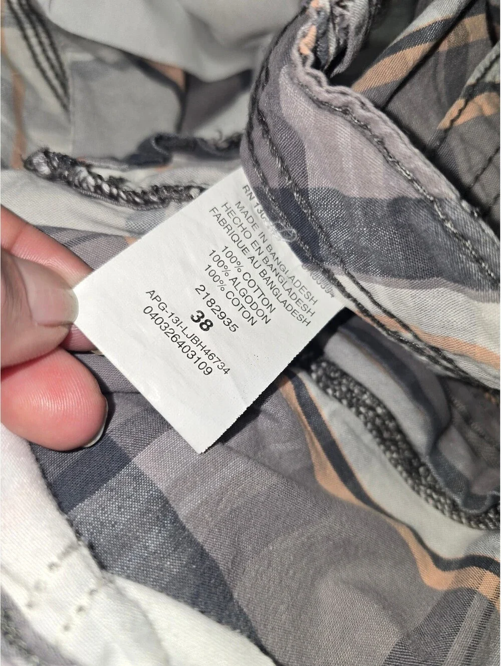 Lee Dungarees Men’s Size 38 Plaid Cargo Shorts Gray Tan Orange 100% Cotton